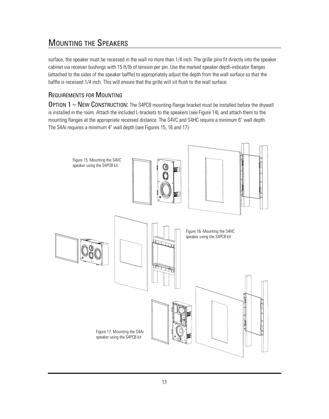 JBL S4HC &S4Ai, S4VC, S4HC, S4Ai manual Requirements for Mounting, Mounting the S4VC speaker using the S4PCB kit 