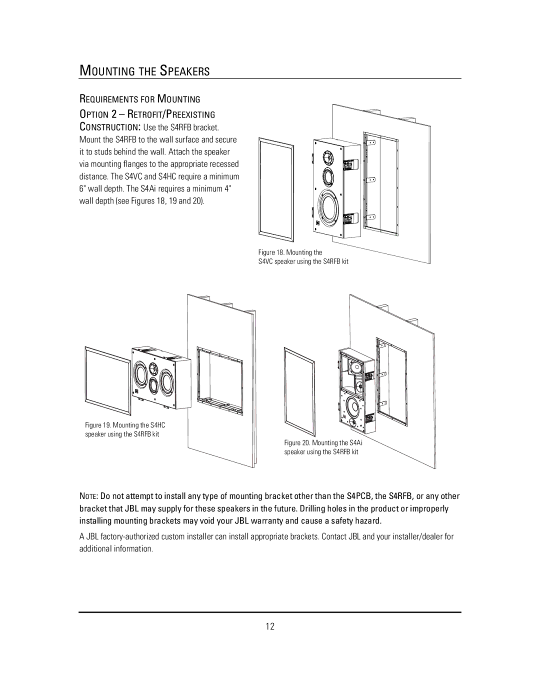 JBL S4VC, S4HC, S4Ai, S4HC &S4Ai manual Mounting S4VC speaker using the S4RFB kit 