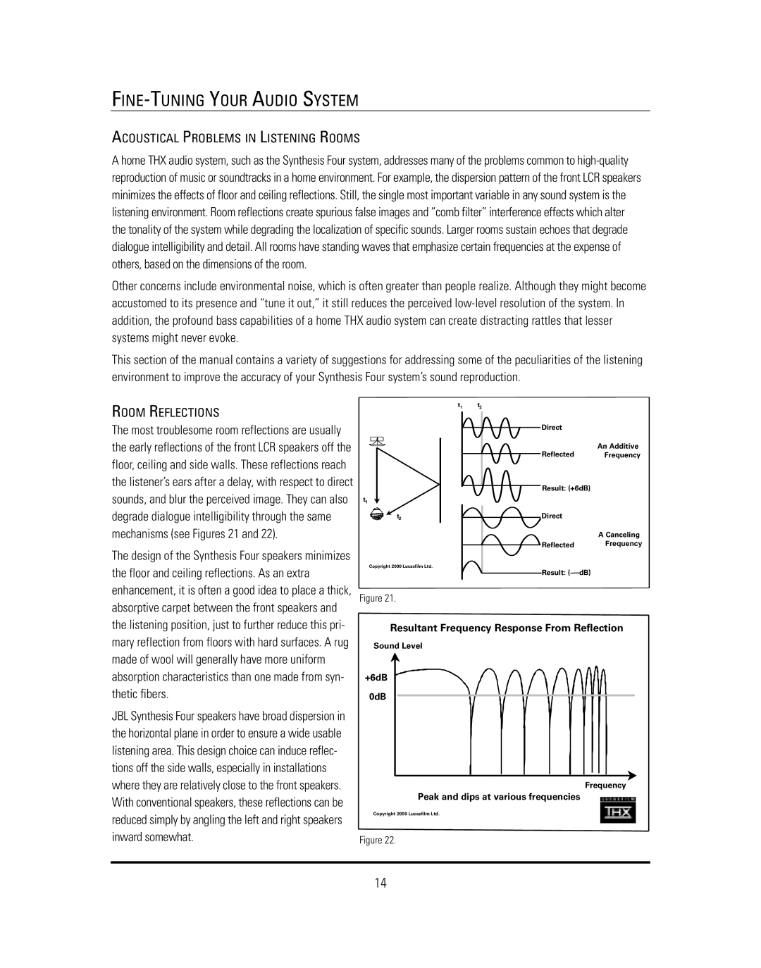 JBL S4VC, S4HC, S4Ai, S4HC &S4Ai FINE-TUNING Your Audio System, Acoustical Problems in Listening Rooms, Room Reflections 