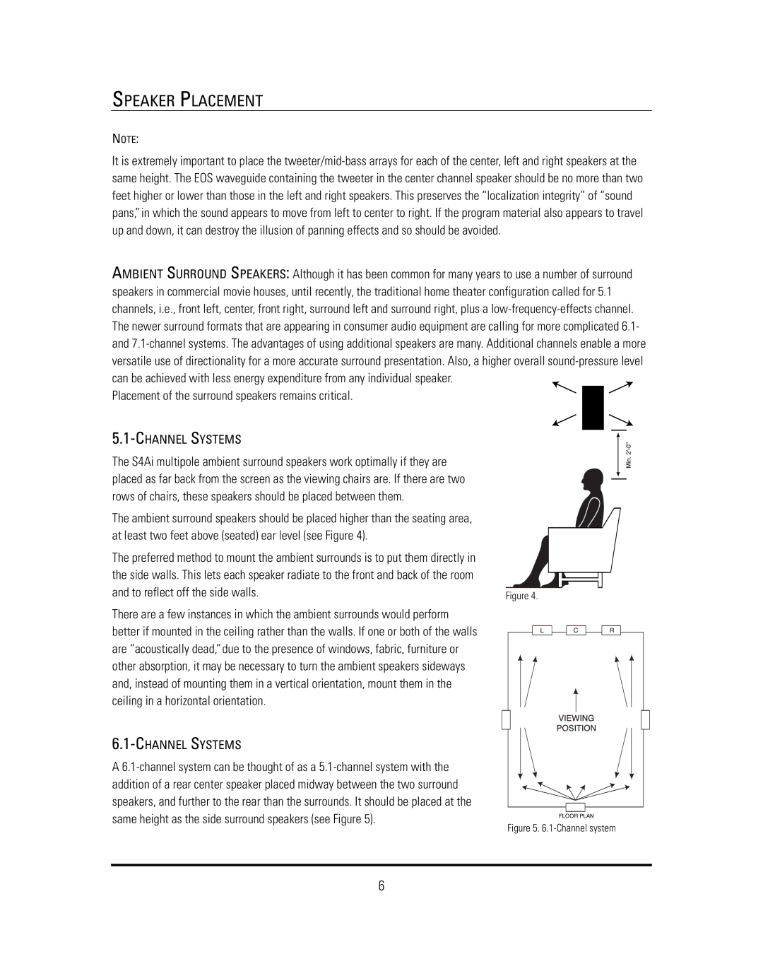 JBL S4VC, S4HC, S4Ai, S4HC &S4Ai manual Placement of the surround speakers remains critical, Channel Systems 