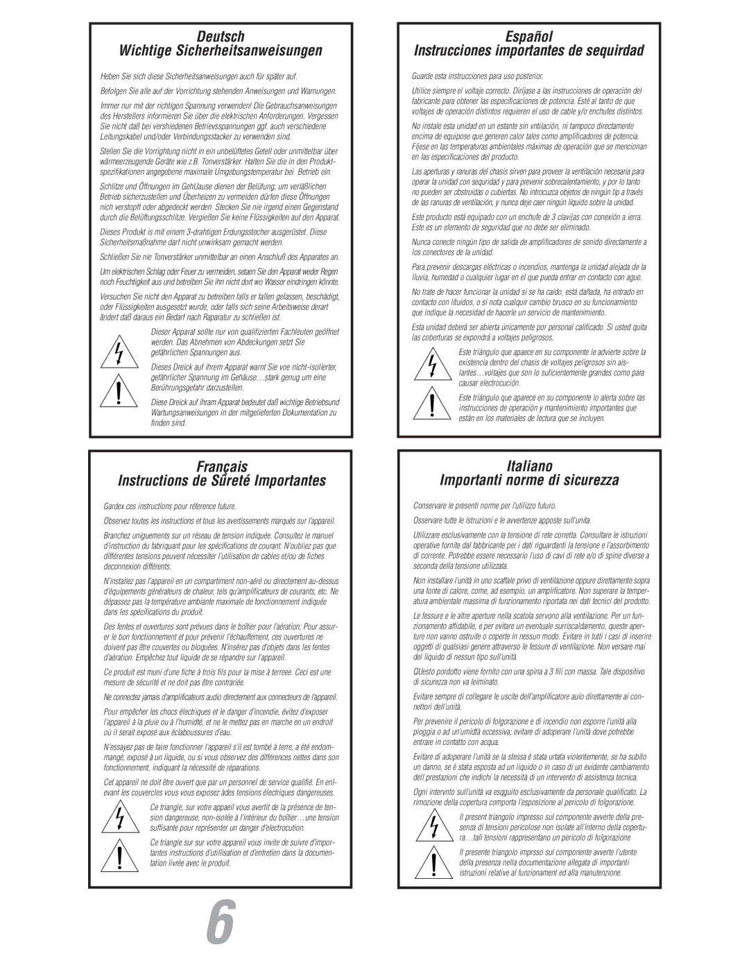 JBL S800 user manual Deutsch Wichtige Sicherheitsanweisungen 