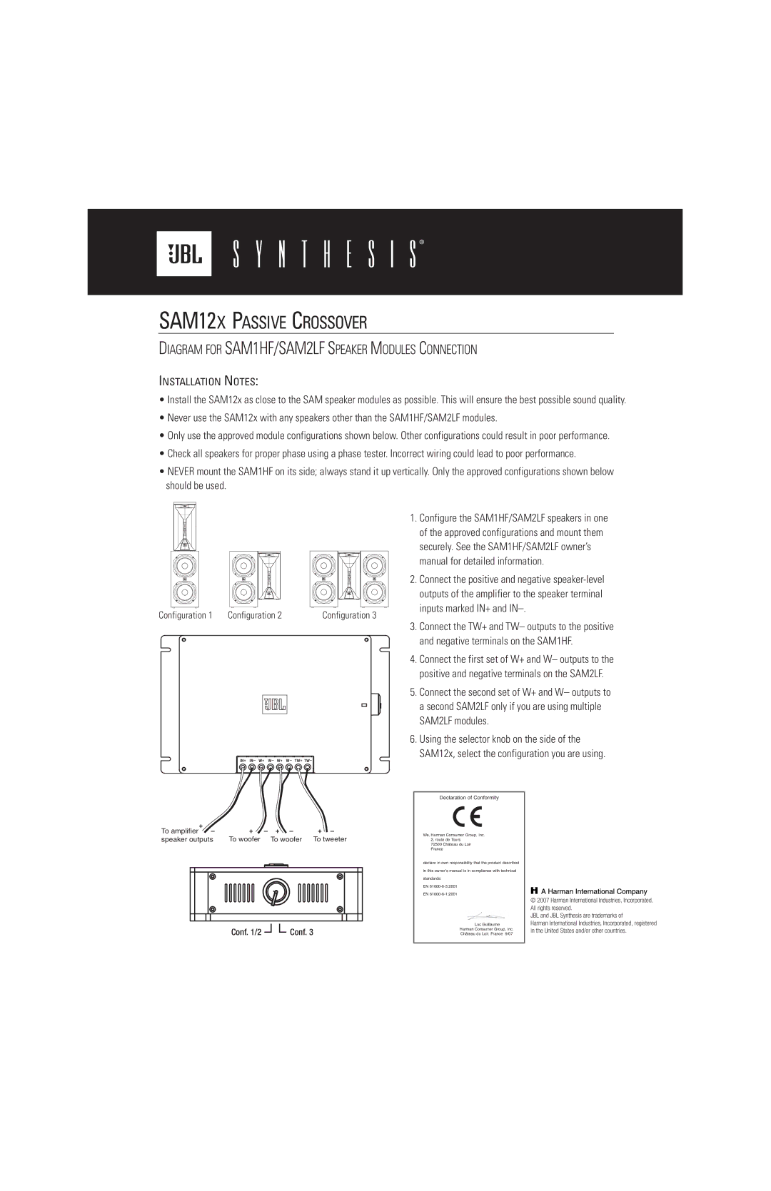 JBL SAM12X owner manual 