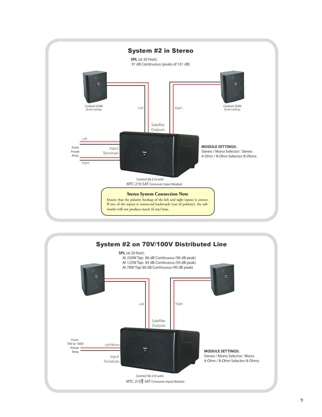 JBL SB210, SB-2 manual System #2 in Stereo, System #2 on 70V/100V Distributed Line 