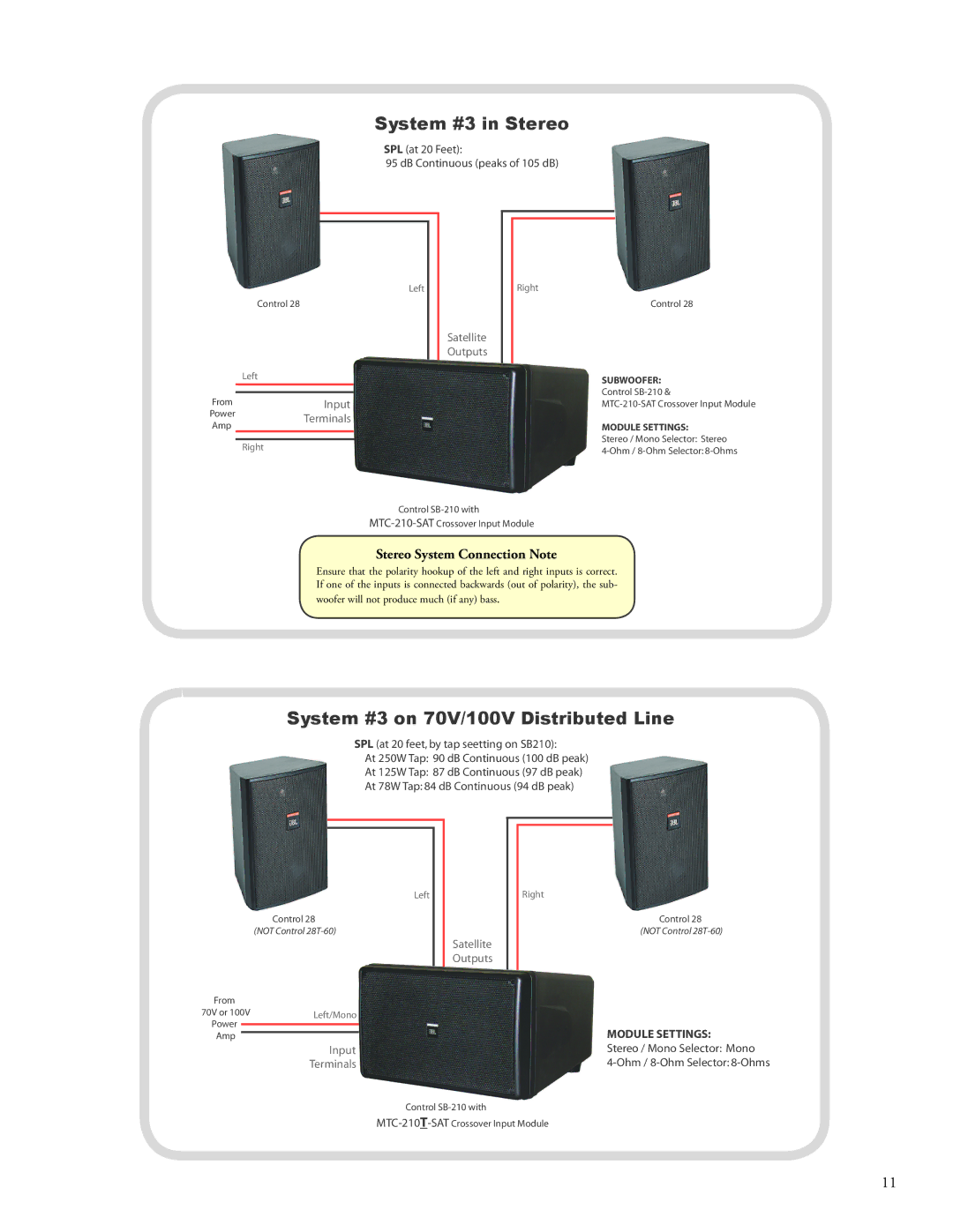 JBL SB210, SB-2 manual System #3 in Stereo, System #3 on 70V/100V Distributed Line 