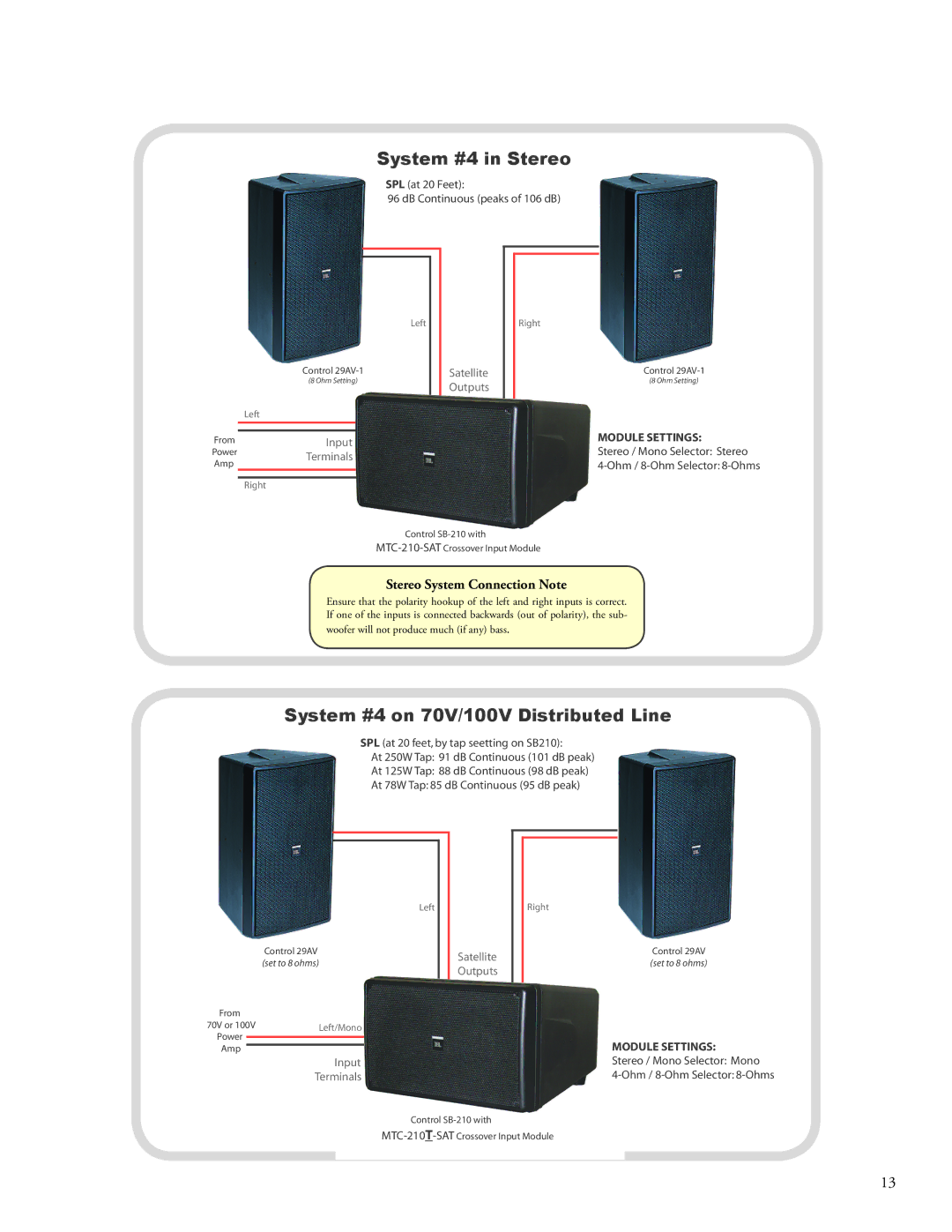 JBL SB210, SB-2 manual System #4 in Stereo, System #4 on 70V/100V Distributed Line 