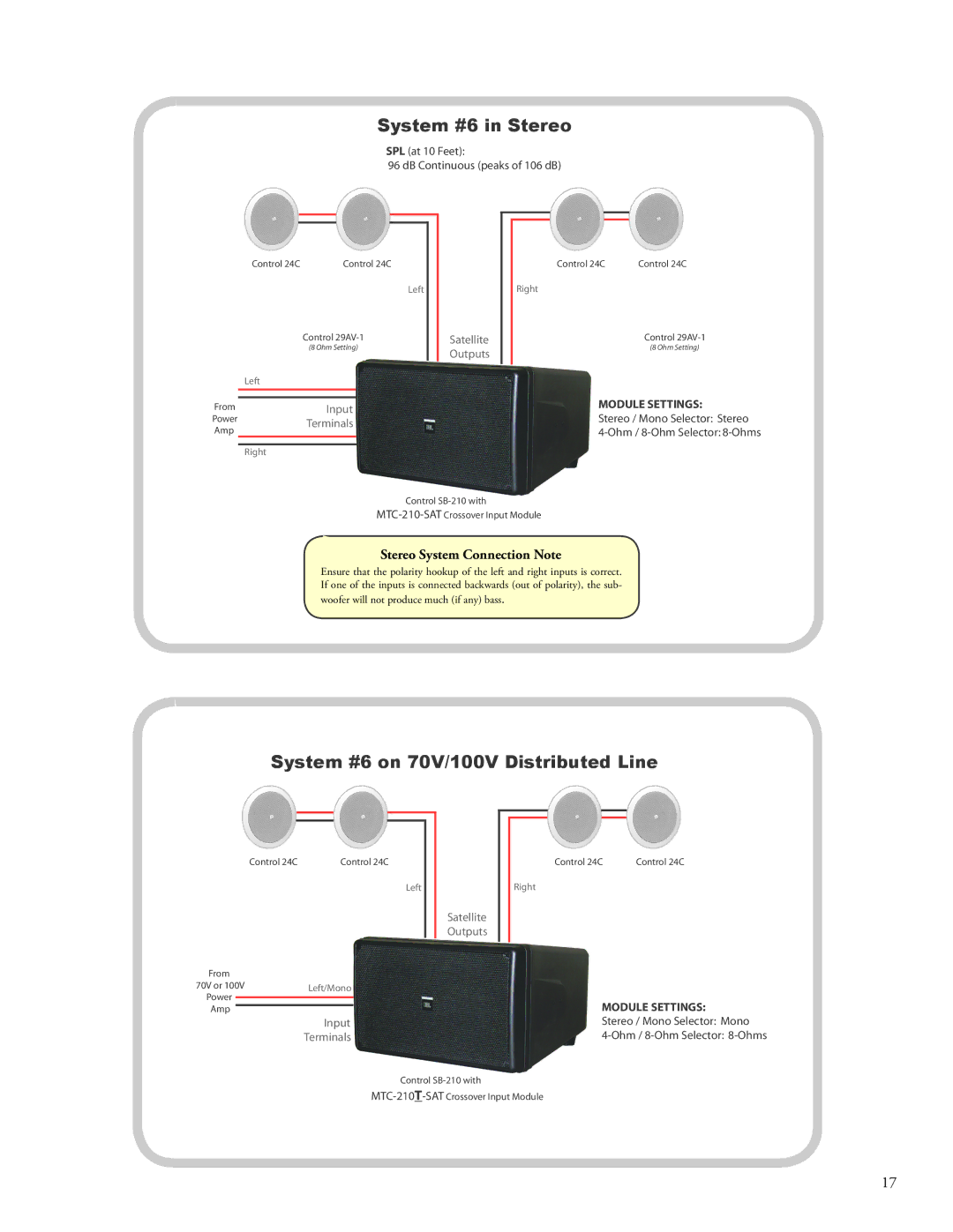 JBL SB210, SB-2 manual System #6 in Stereo, System #6 on 70V/100V Distributed Line 