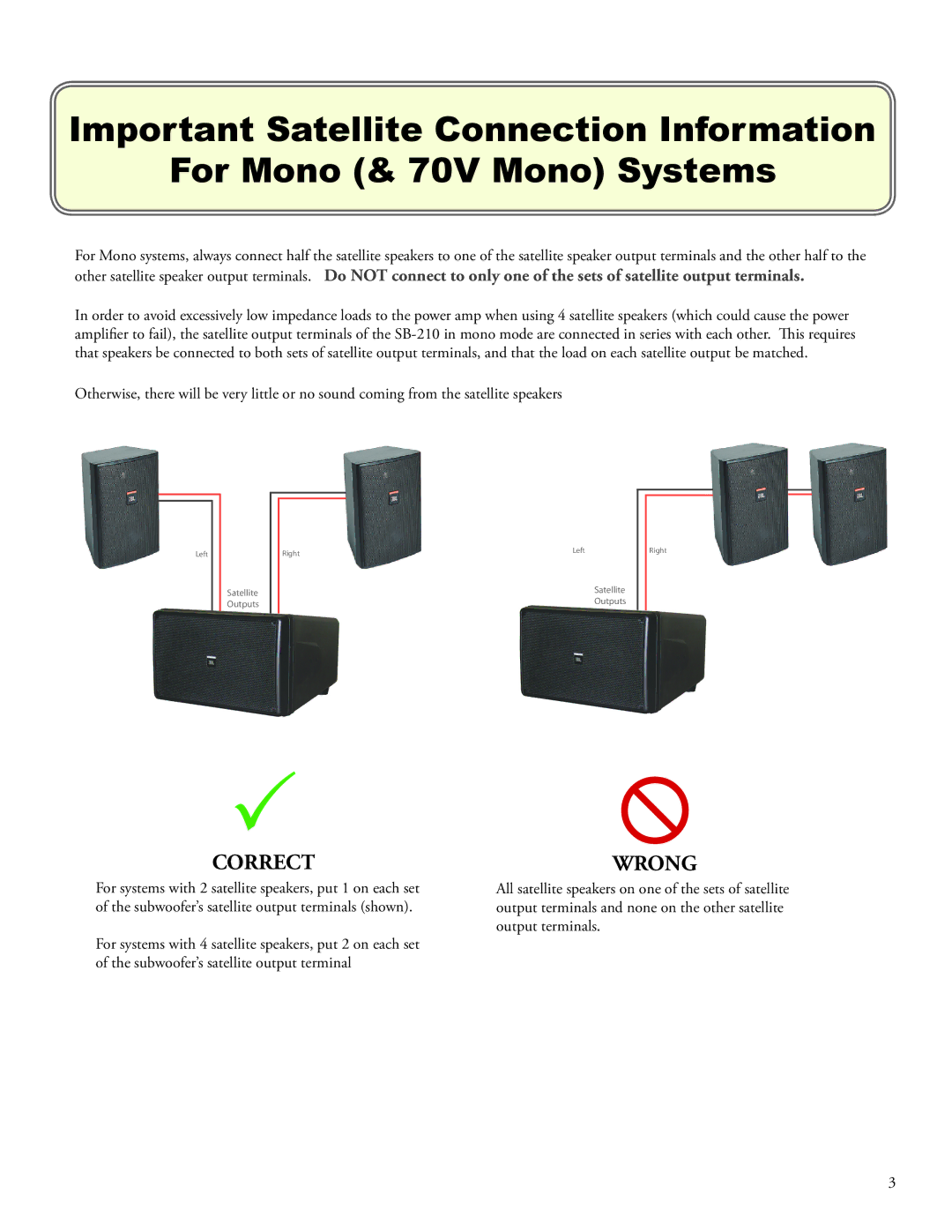 JBL SB210, SB-2 manual Correct 