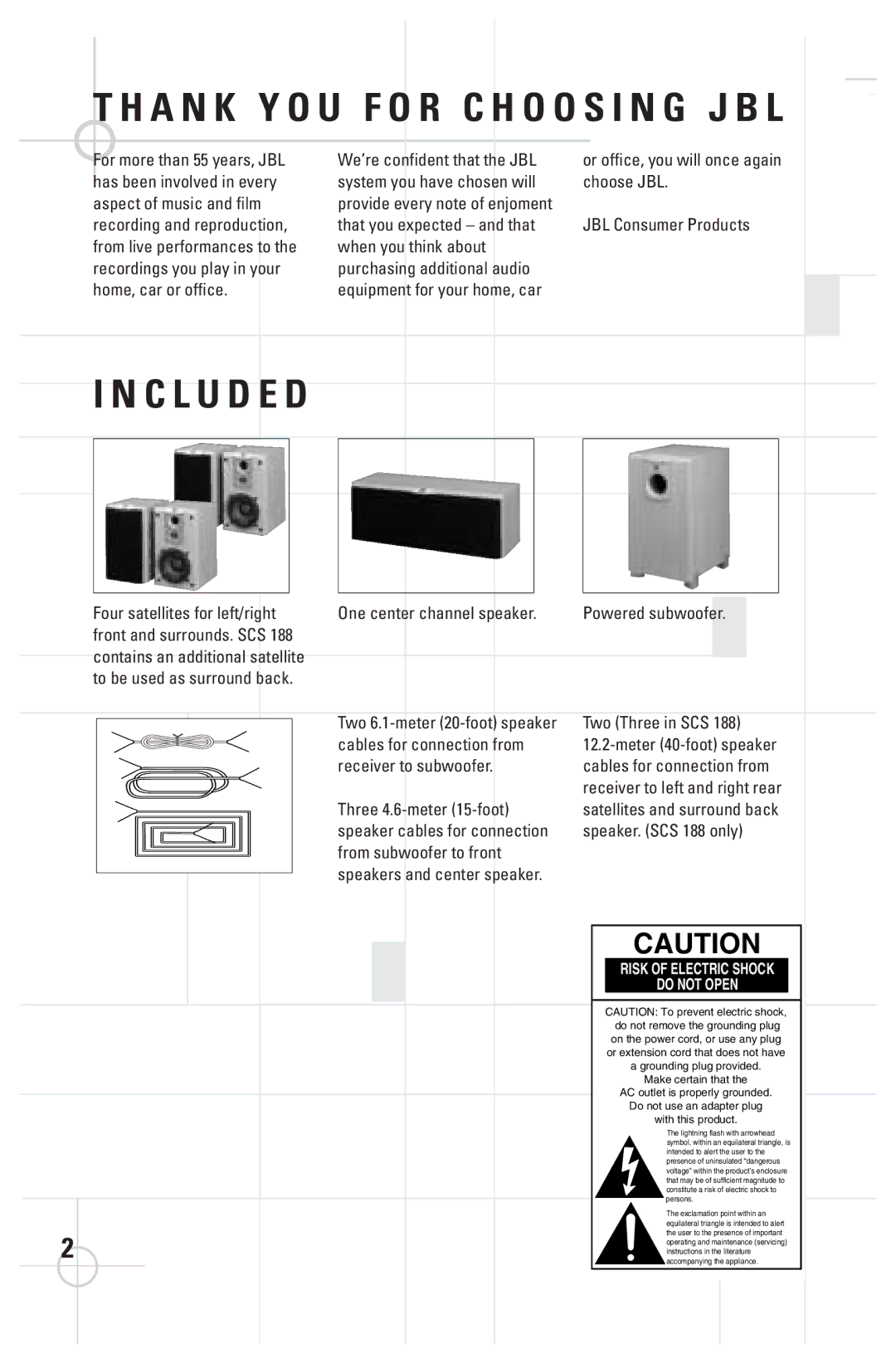 JBL SCS 188 manual C L U D E D 