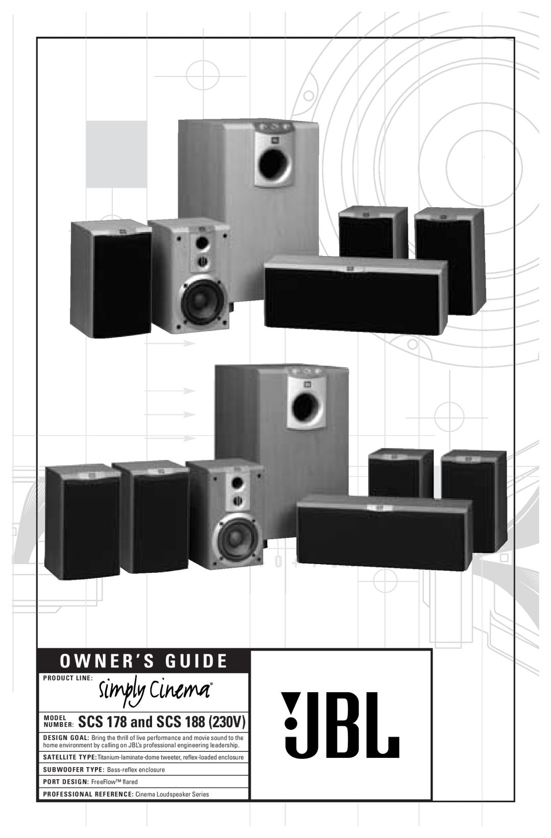 JBL SCS 188 manual O W N E R ’ S G U I D E, X + 0 + Y 2 0 M, MODEL SCS 178 and SCS, Product Line, Number 