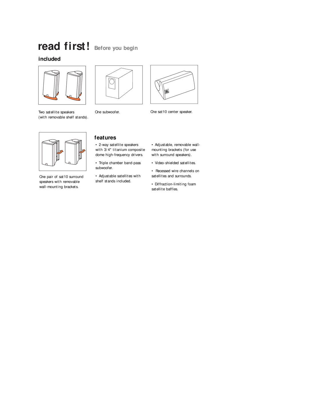 JBL SCS110 setup guide Read first! Before you begin 