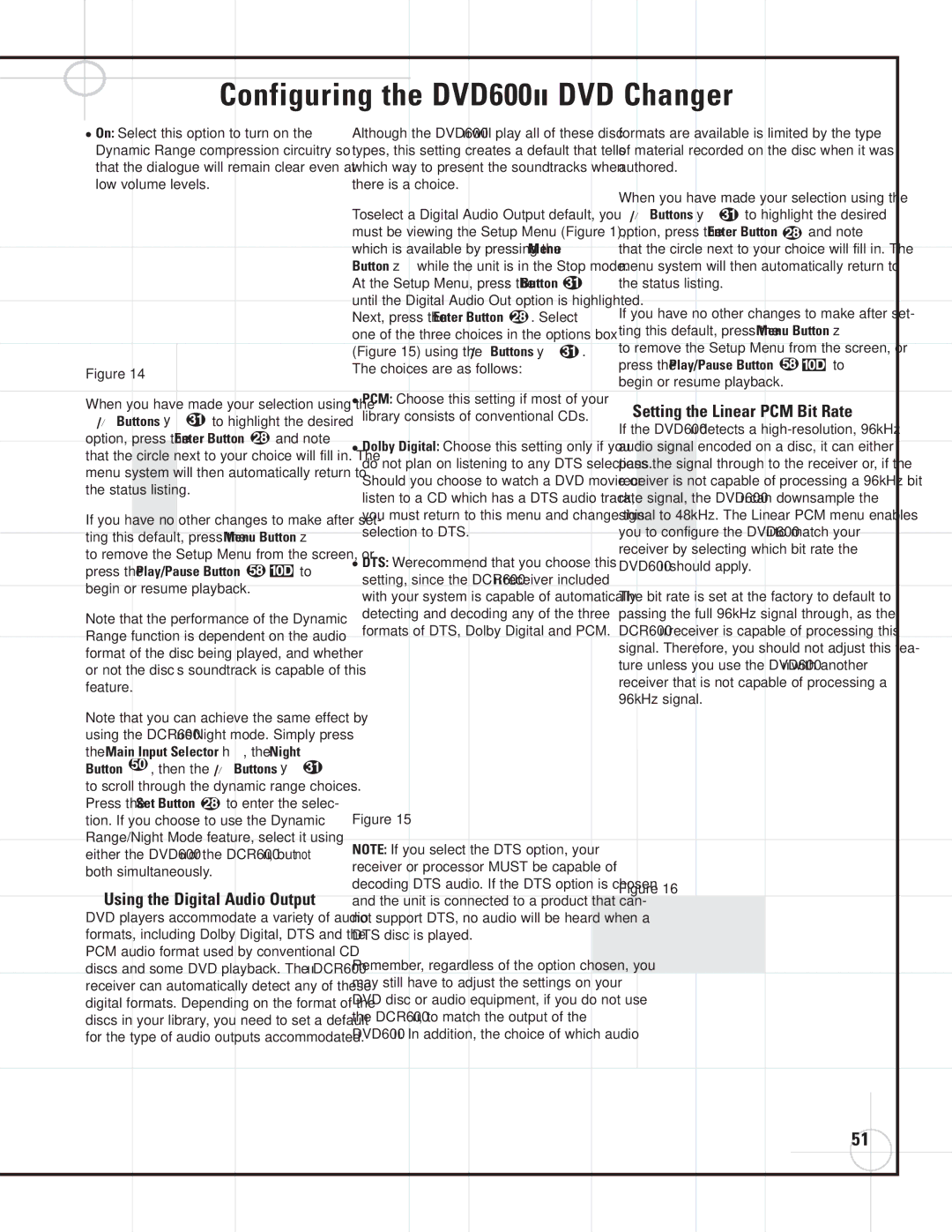 JBL SCS135P manual Setting the Linear PCM Bit Rate, Main Input Selector h, the Night Button, Using the Digital Audio Output 