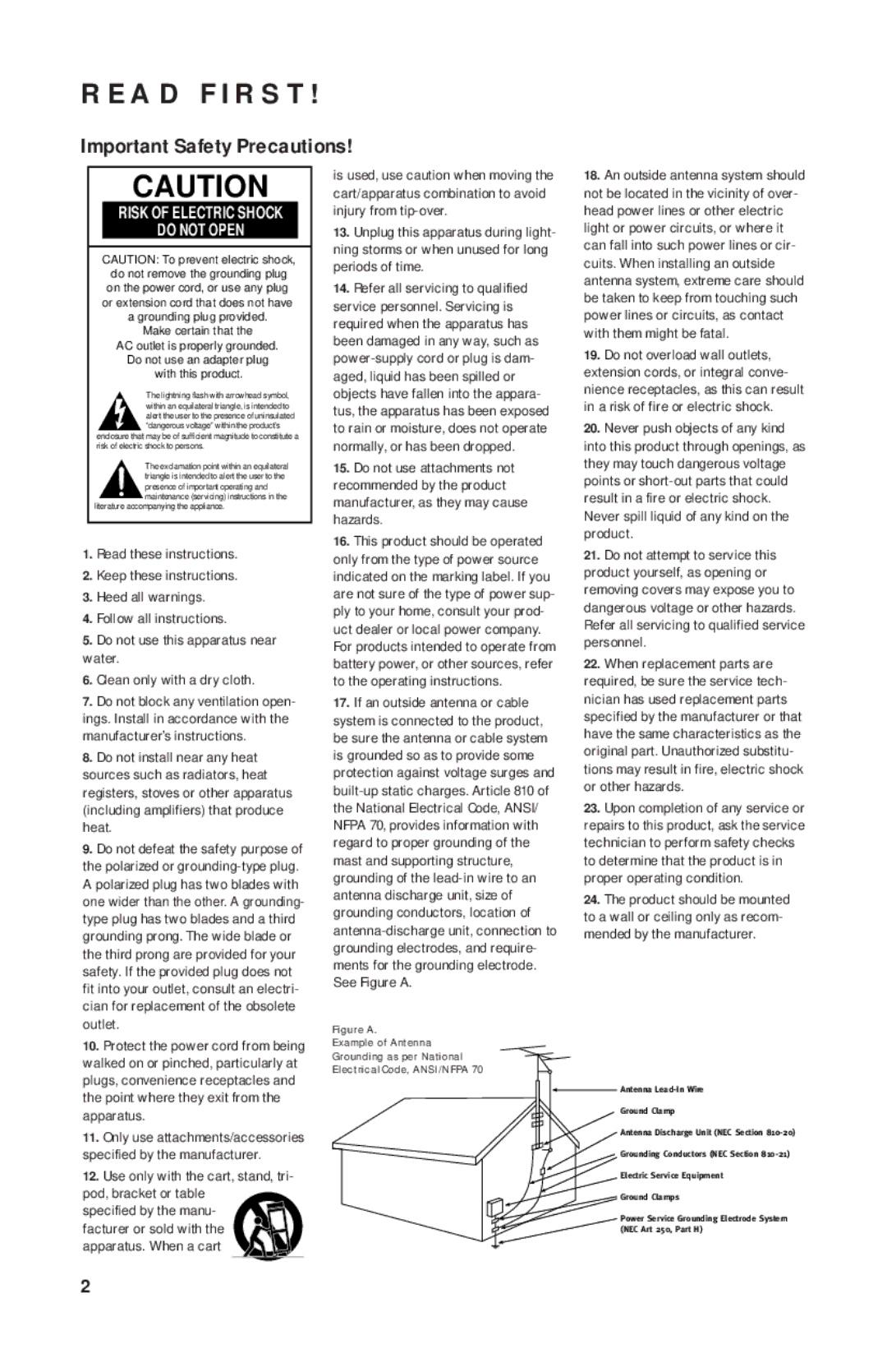 JBL SCS136 manual Read First, Important Safety Precautions 