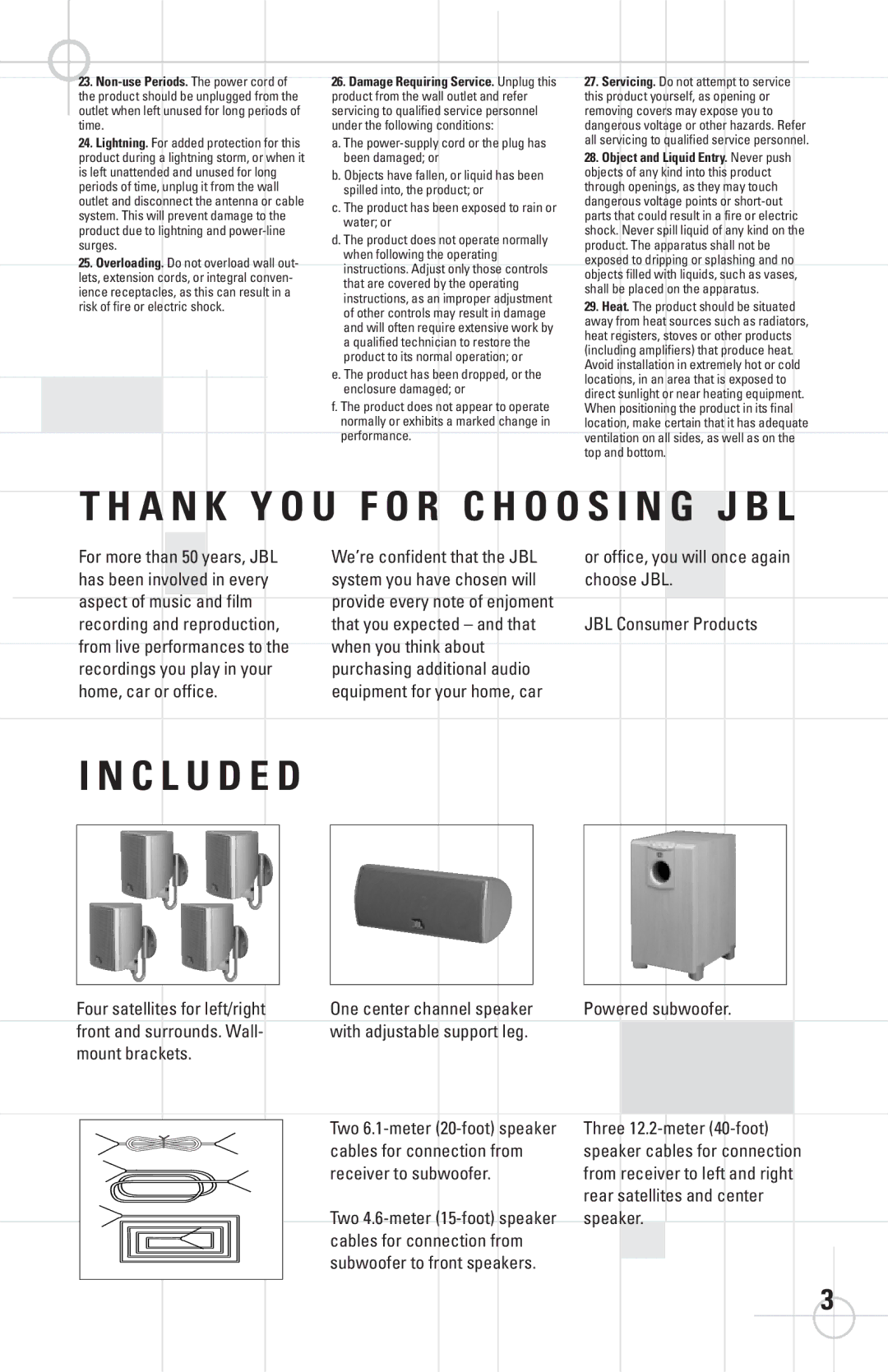 JBL SCS138 manual B L, C L U D E D 