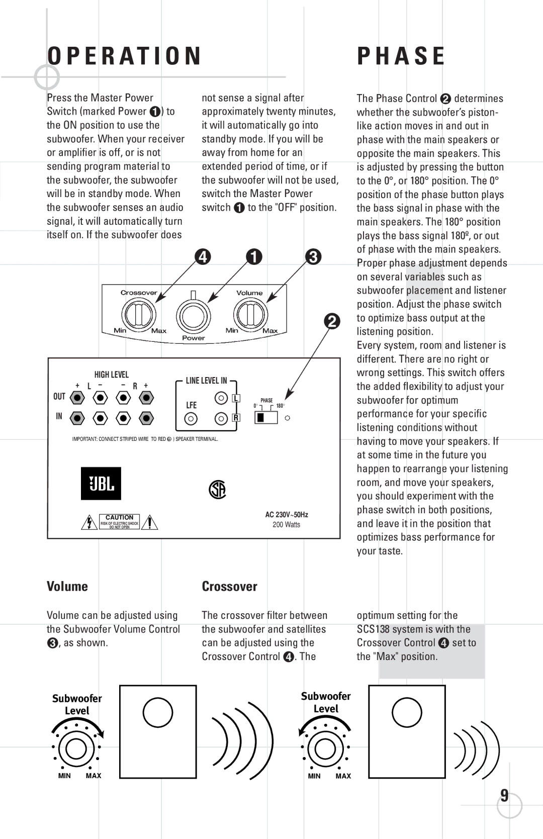 JBL SCS138 manual A S E, Volume 