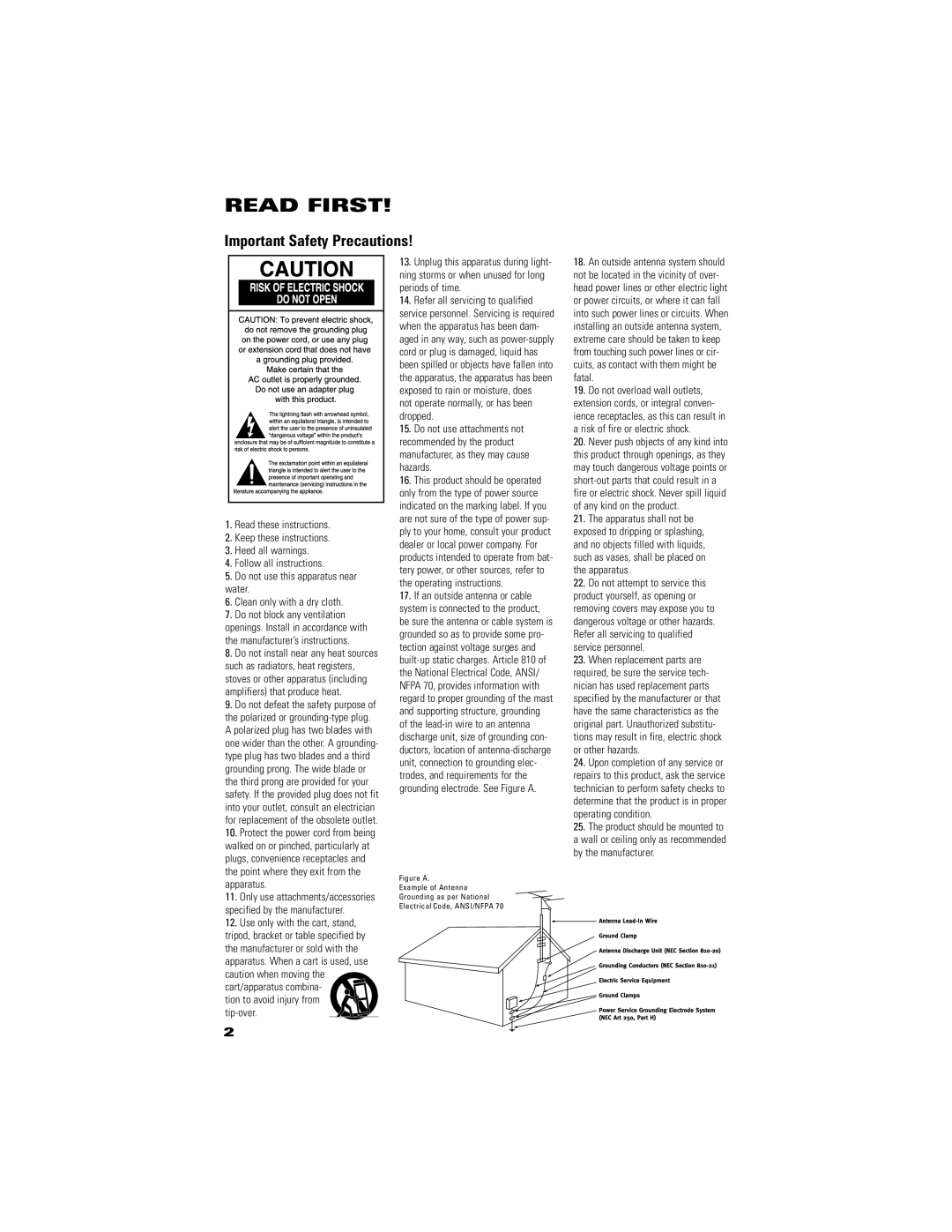 JBL SCS145.5, SCS1455BK manual Read First, Important Safety Precautions 