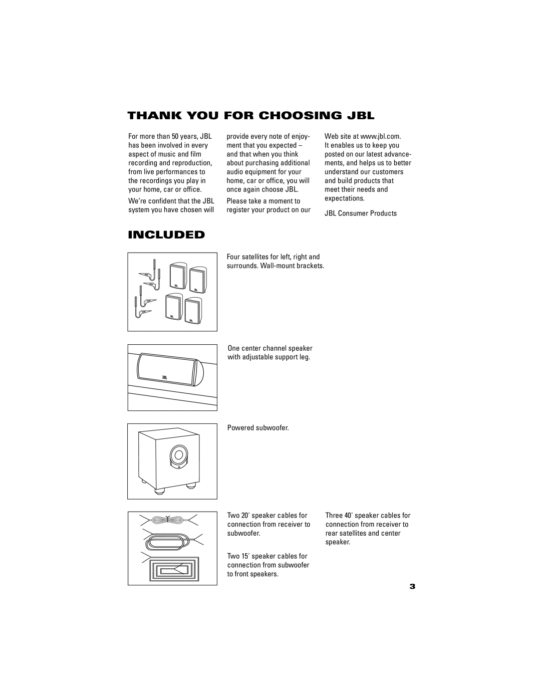 JBL SCS1455BK, SCS145.5 manual Thank YOU for Choosing JBL, Included, JBL Consumer Products 