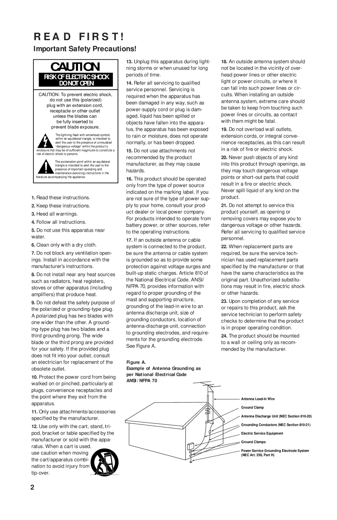 JBL SCS160 manual Read First, Important Safety Precautions 