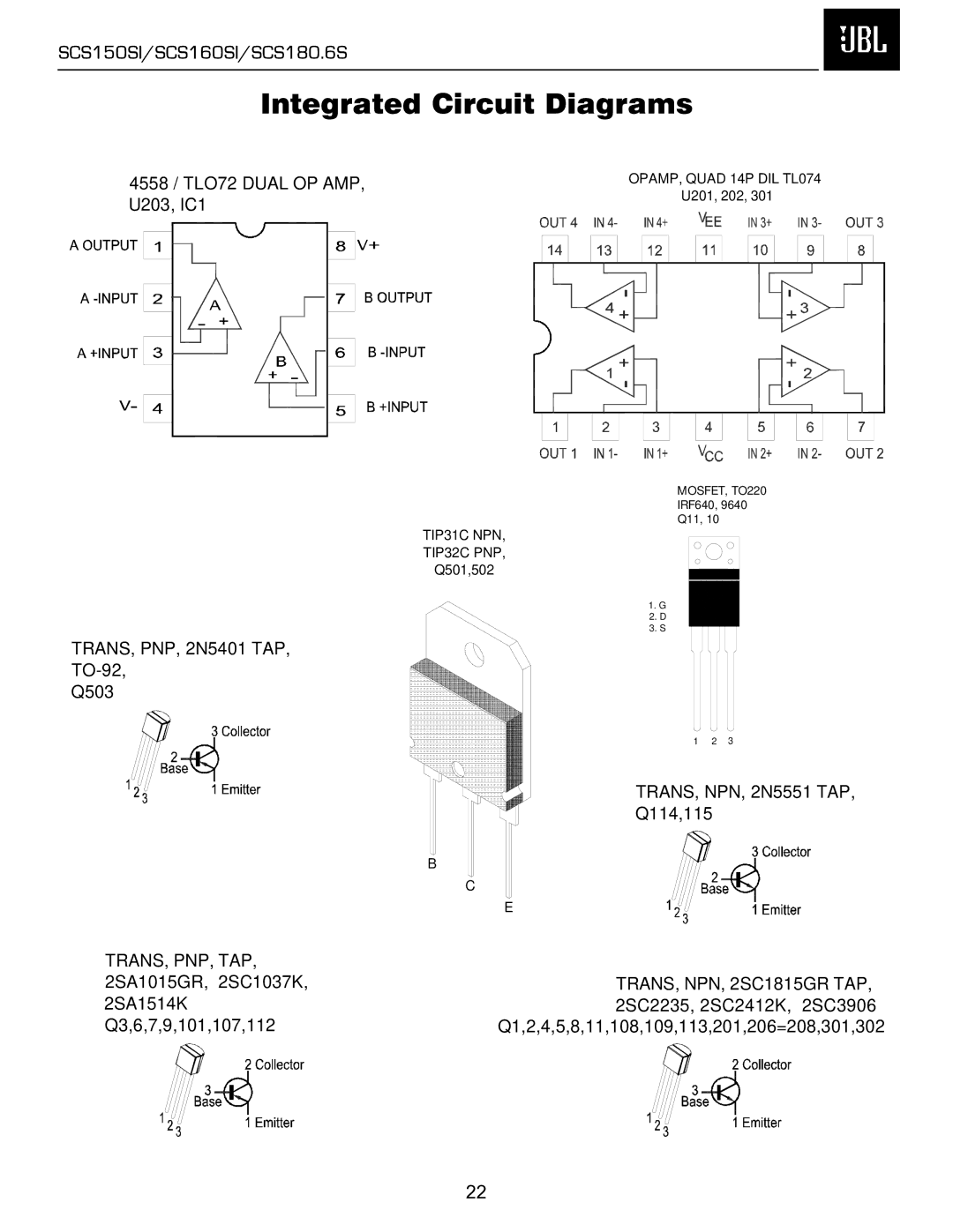 JBL SCS150SI, SCS160SI, SCS180.6S service manual Integrated Circuit Diagrams 