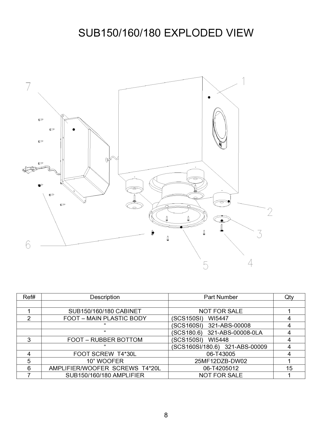 JBL SCS160SI, SCS180.6S, SCS150SI service manual SUB150/160/180 Exploded View 