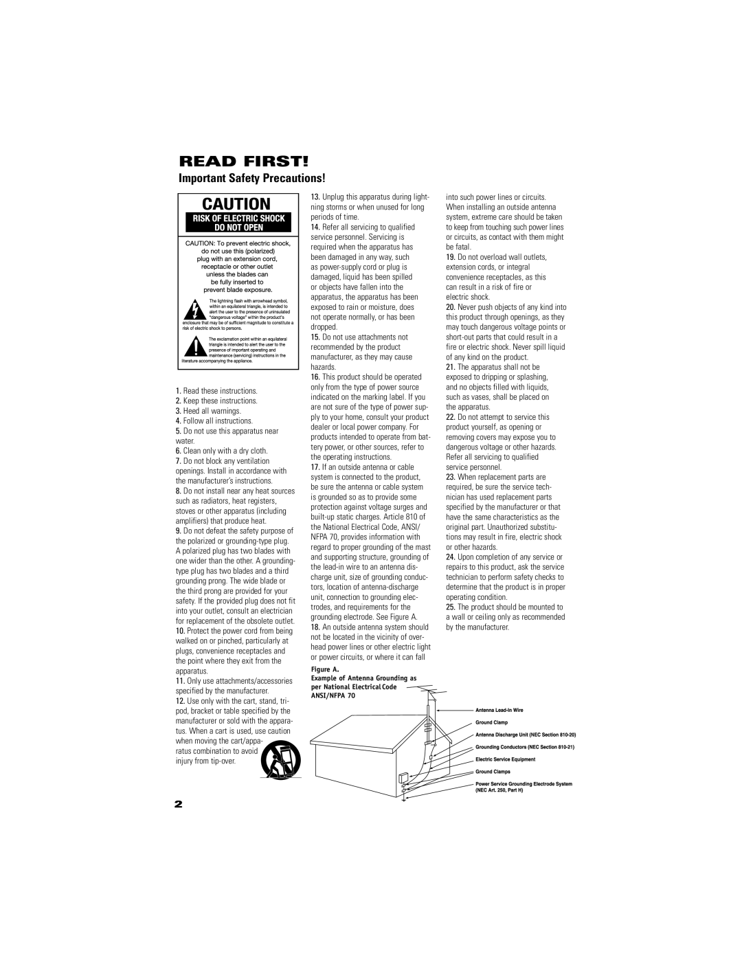 JBL SCS180.6 manual Read First, Important Safety Precautions 