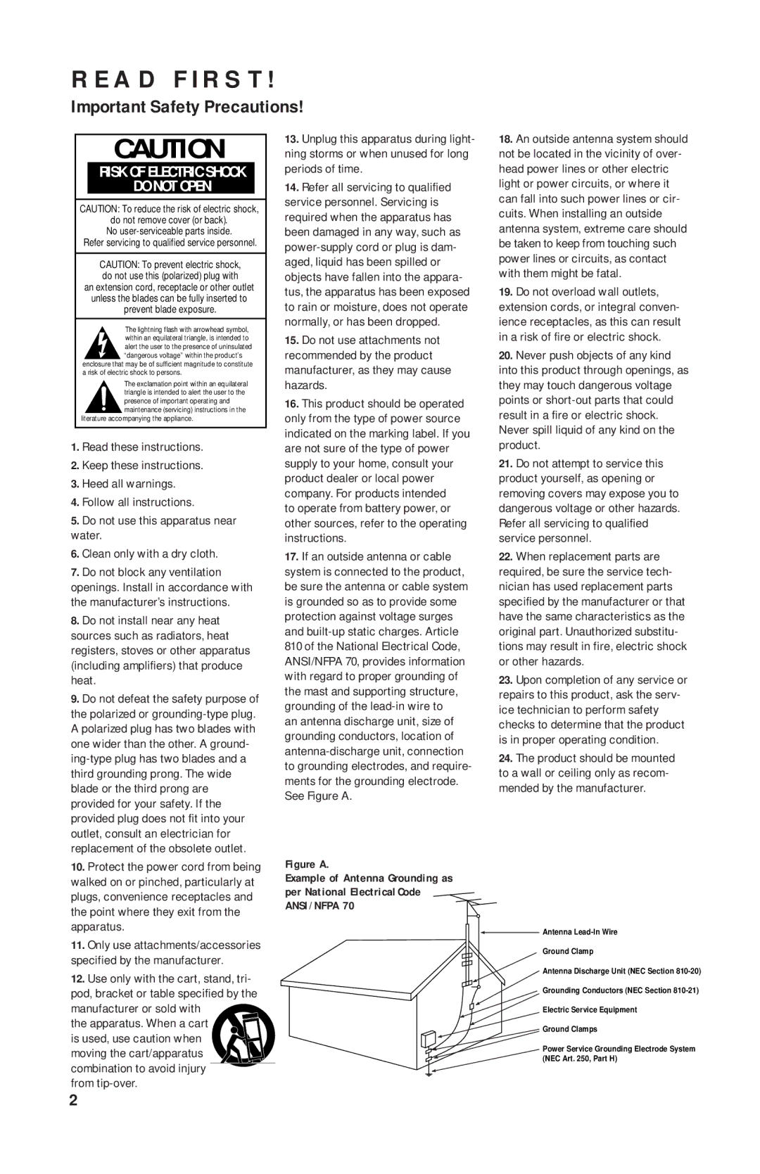 JBL SCS200.7 manual Read First, Important Safety Precautions 