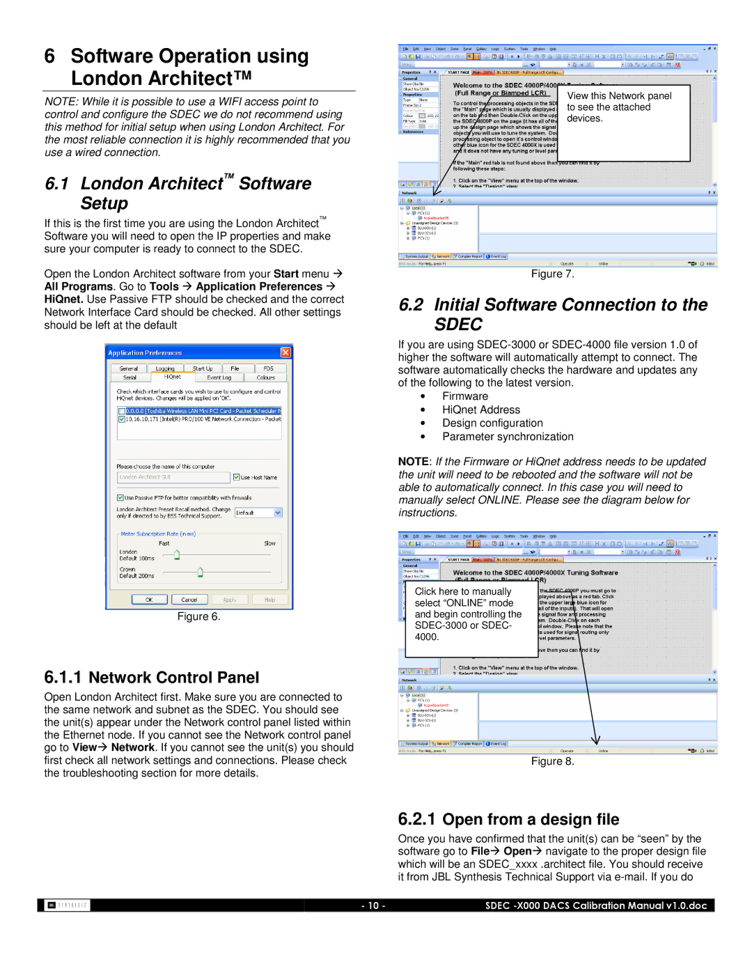 JBL SDEC-3000 Software Operation using London Architect, London Architect Software Setup, Initial Software Connection to 