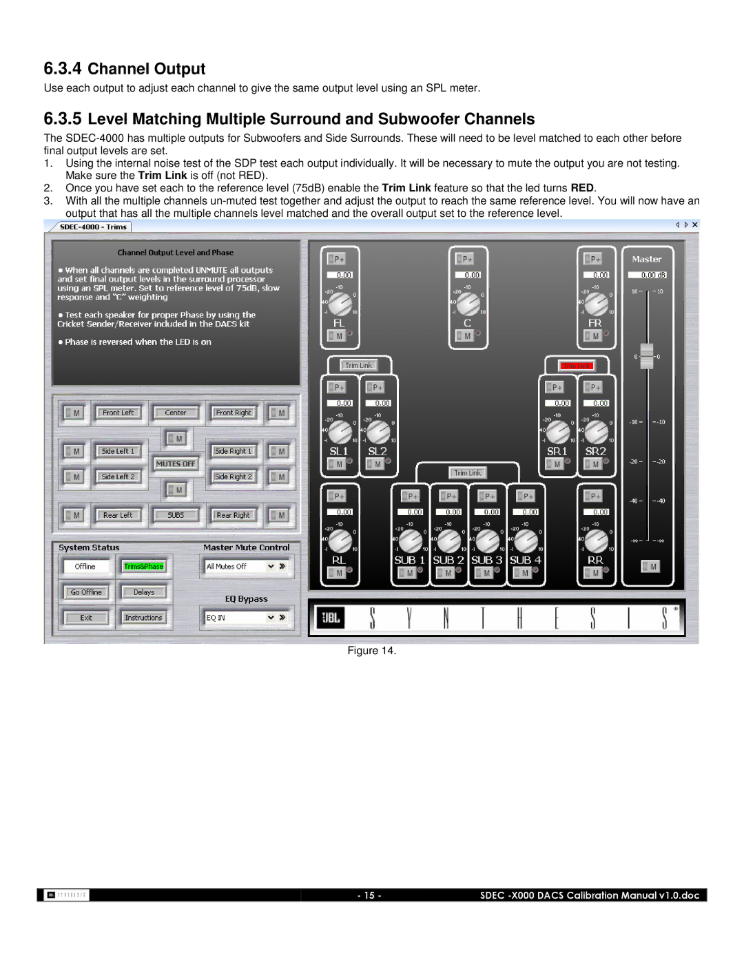 JBL SDEC-4000, SDEC-3000 manual Channel Output, Level Matching Multiple Surround and Subwoofer Channels 