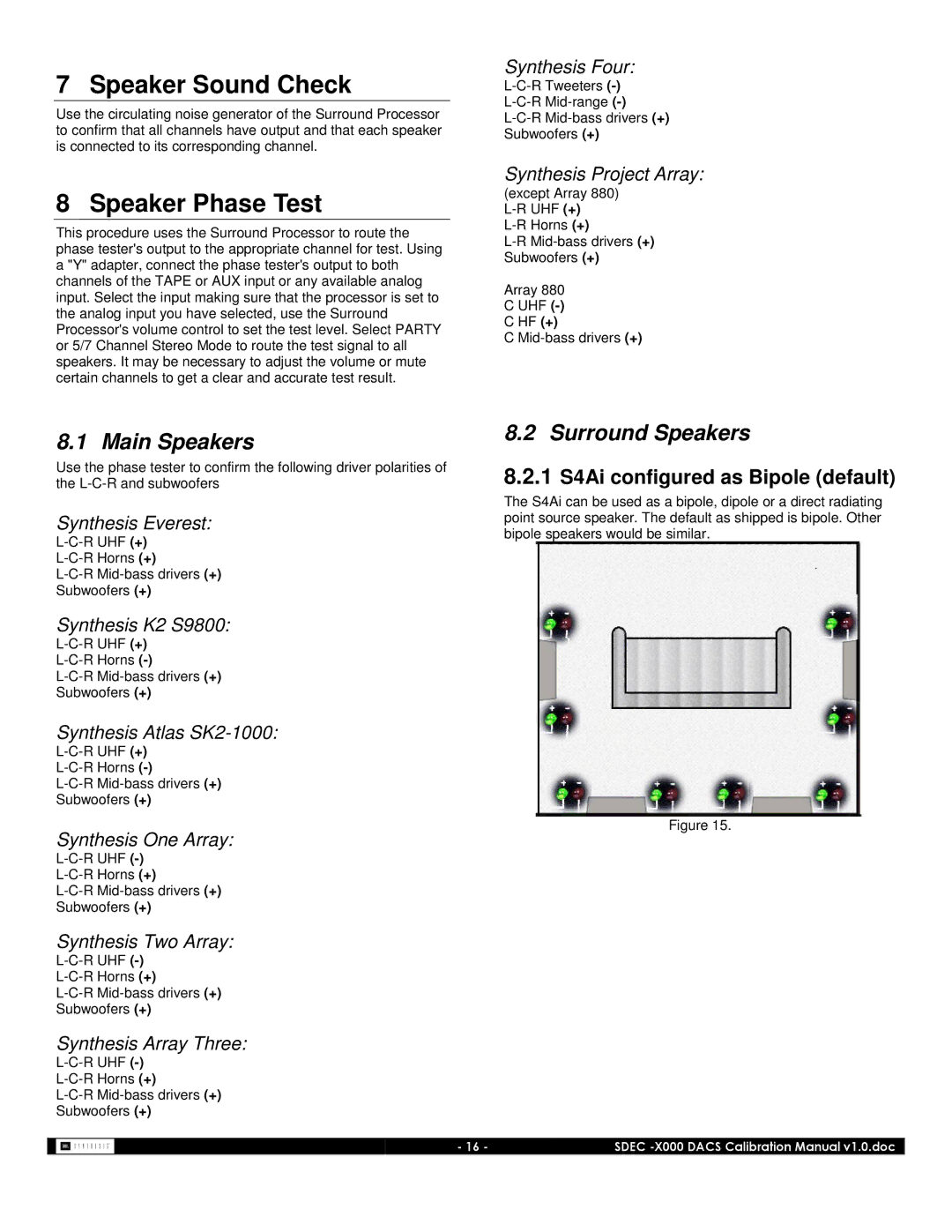 JBL SDEC-3000, SDEC-4000 manual Speaker Sound Check, Speaker Phase Test, Main Speakers, Surround Speakers 