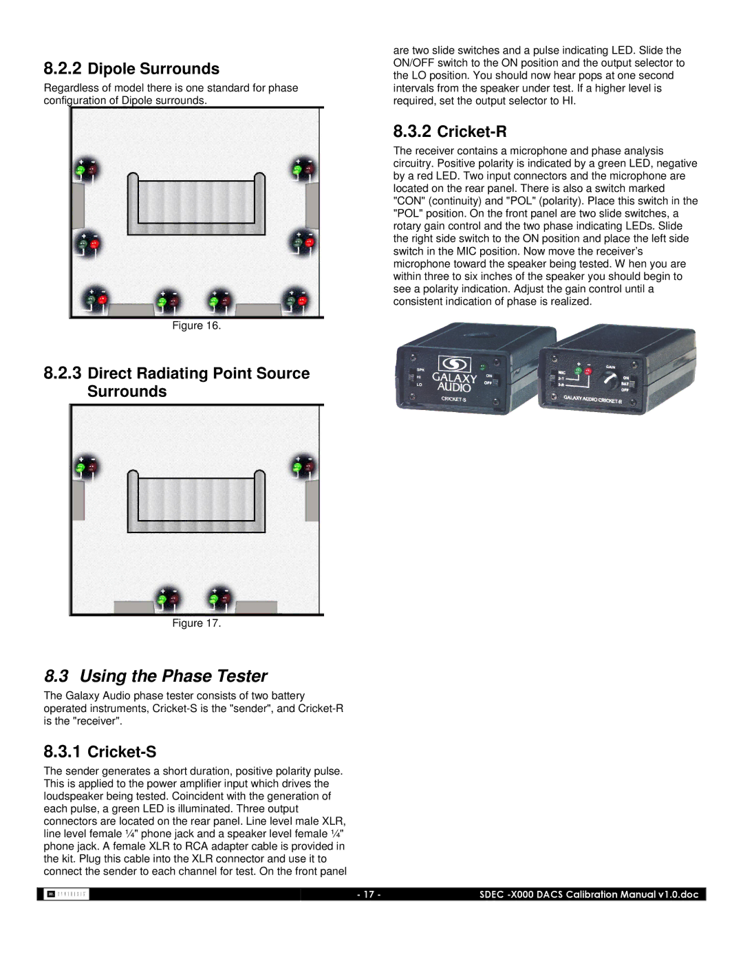 JBL SDEC-4000 Using the Phase Tester, Dipole Surrounds, Direct Radiating Point Source Surrounds, Cricket-R, Cricket-S 