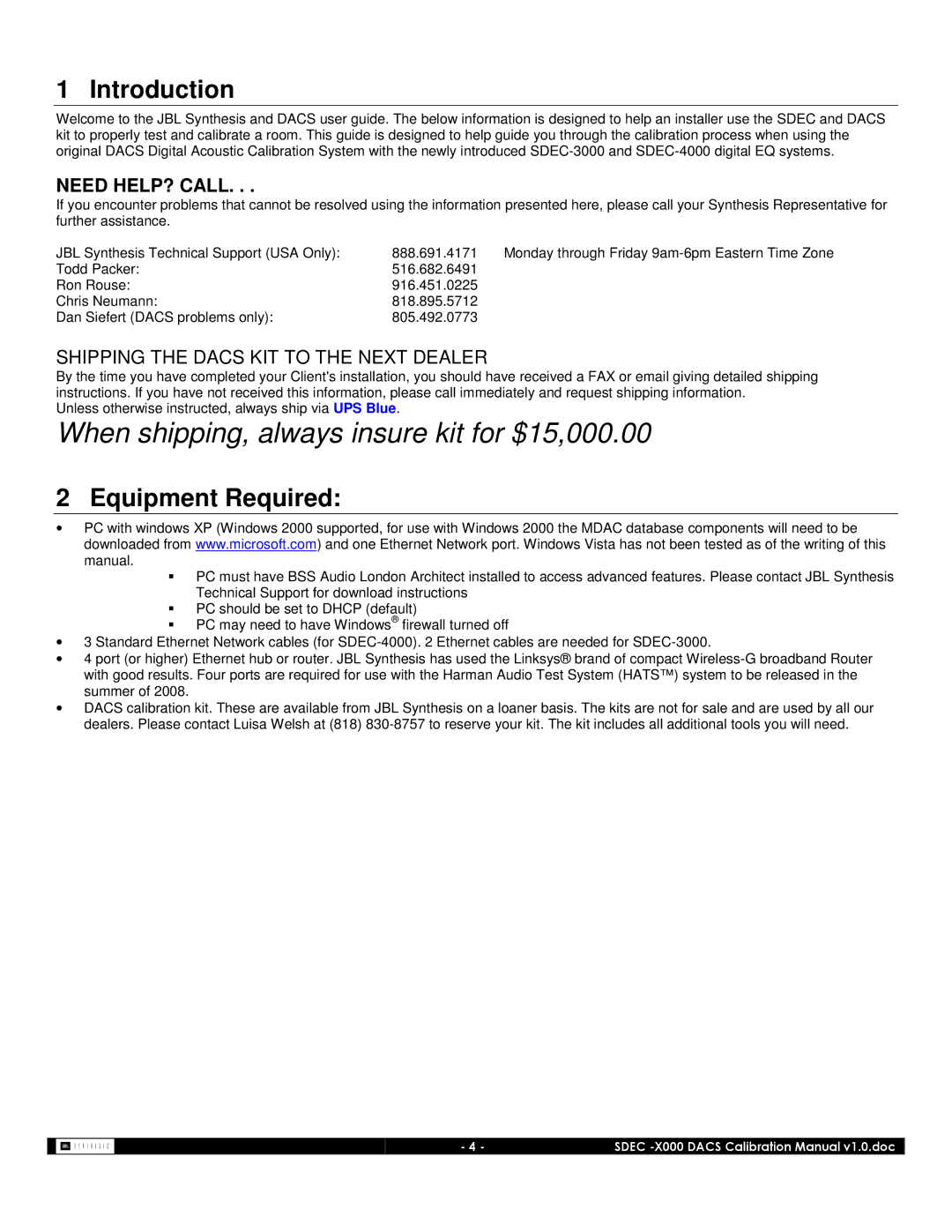 JBL SDEC-3000, SDEC-4000 manual Introduction, Equipment Required 