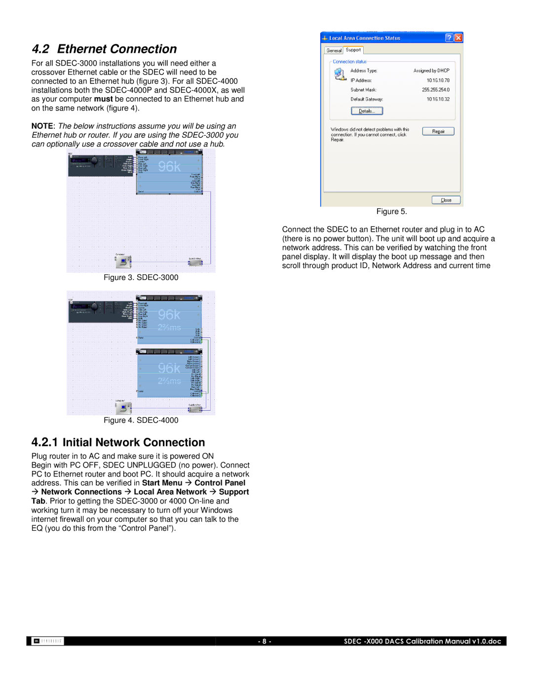 JBL SDEC-3000, SDEC-4000 manual Ethernet Connection, Initial Network Connection 