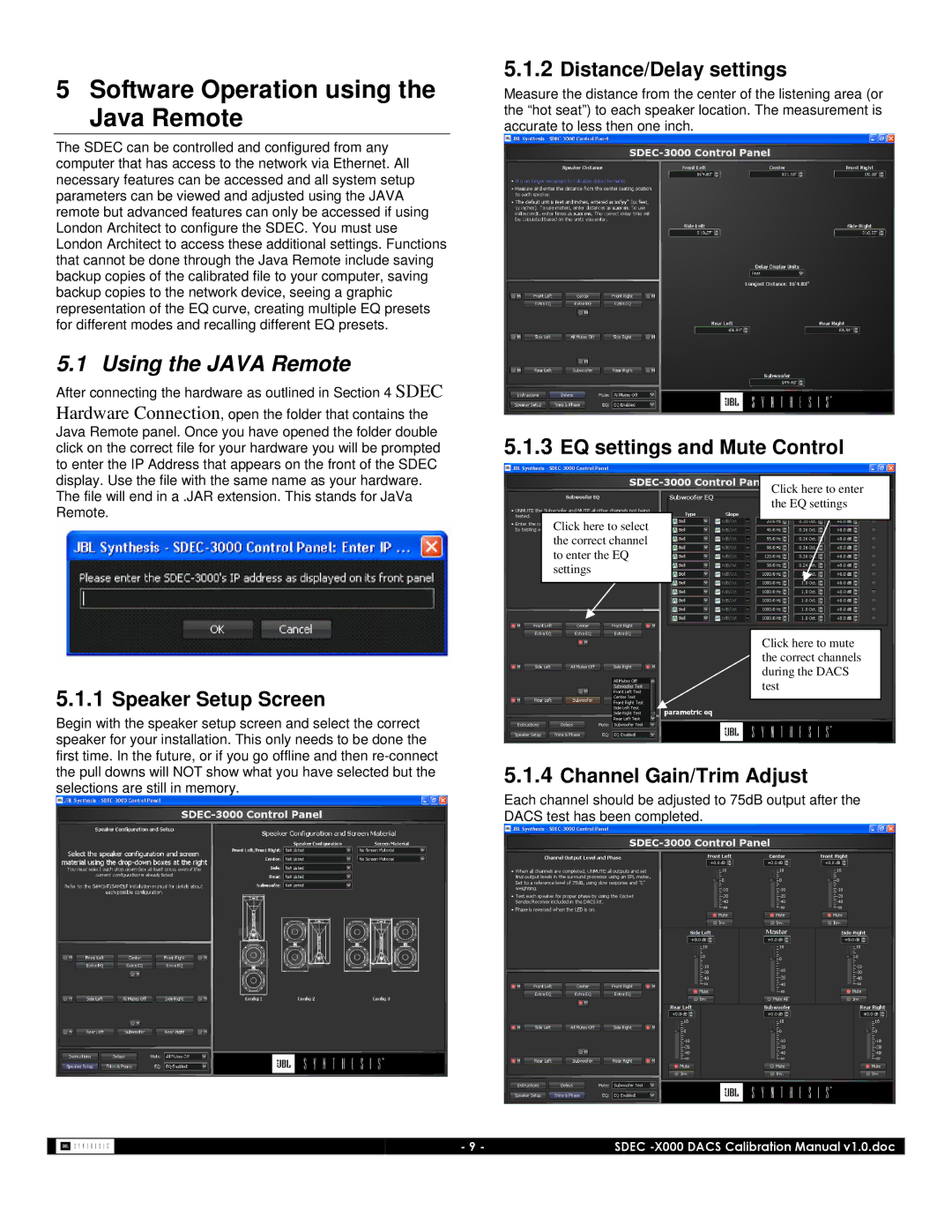 JBL SDEC-4000, SDEC-3000 manual Software Operation using the Java Remote, Using the Java Remote 