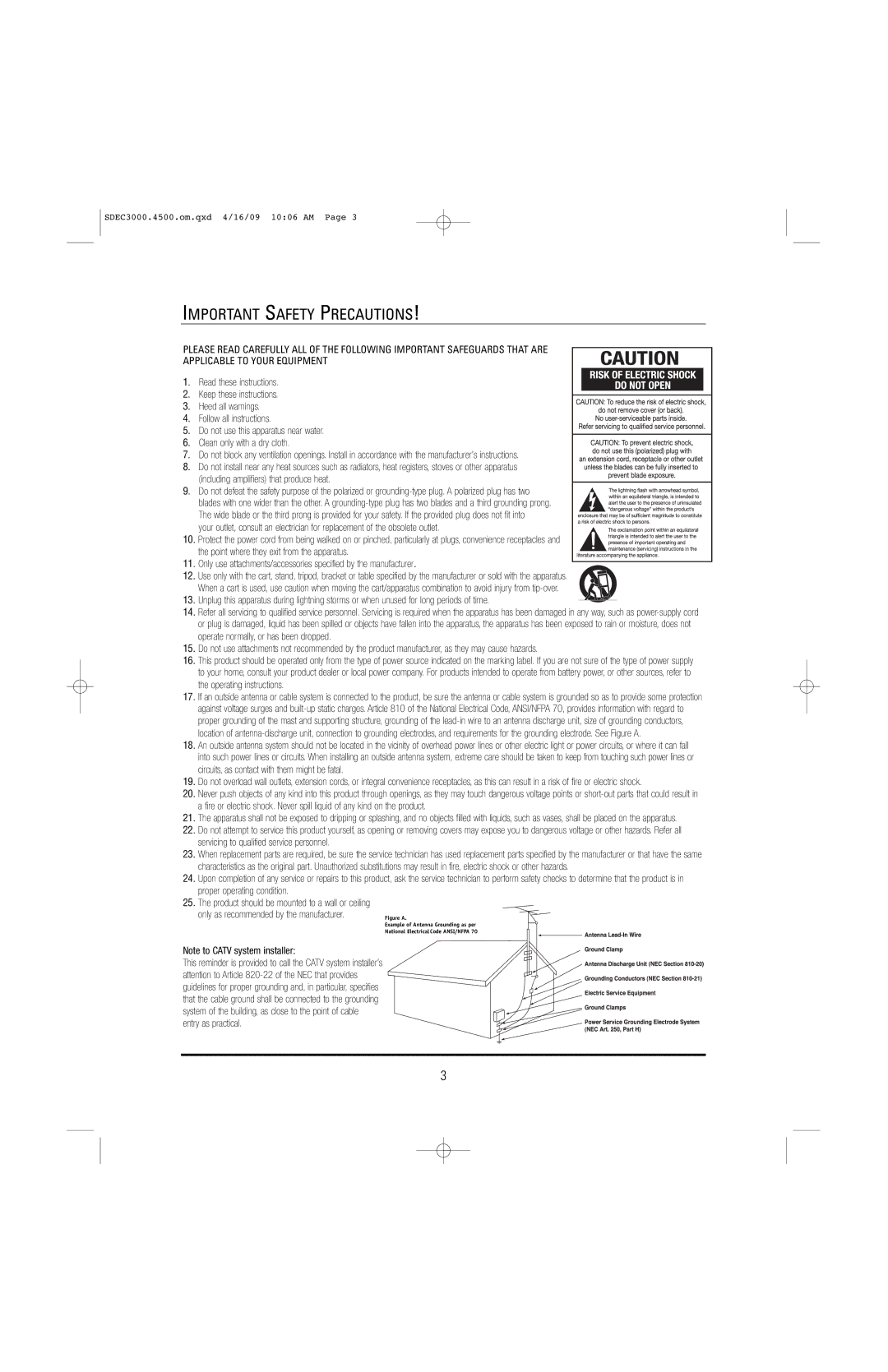 JBL SDEC-4500X, SDEC-4500P manual Important Safety Precautions 