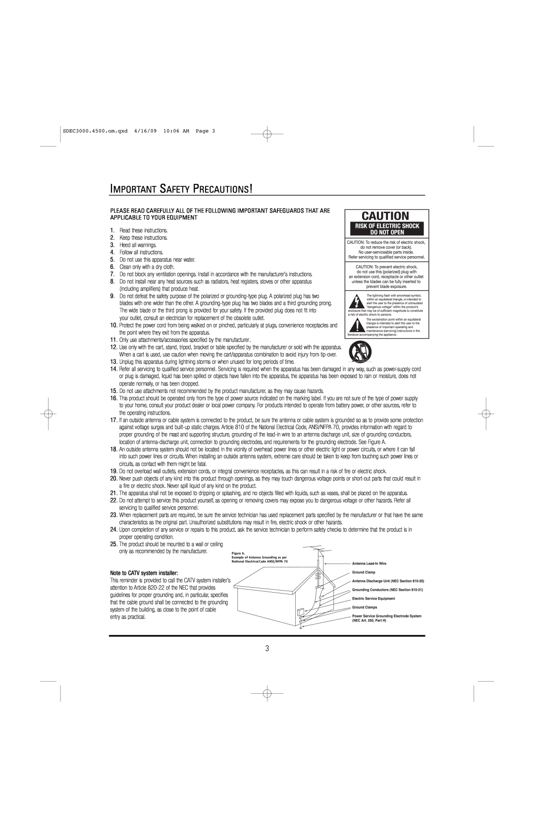 JBL SDEC-4500X, SDEC-4500P manual Important Safety Precautions 