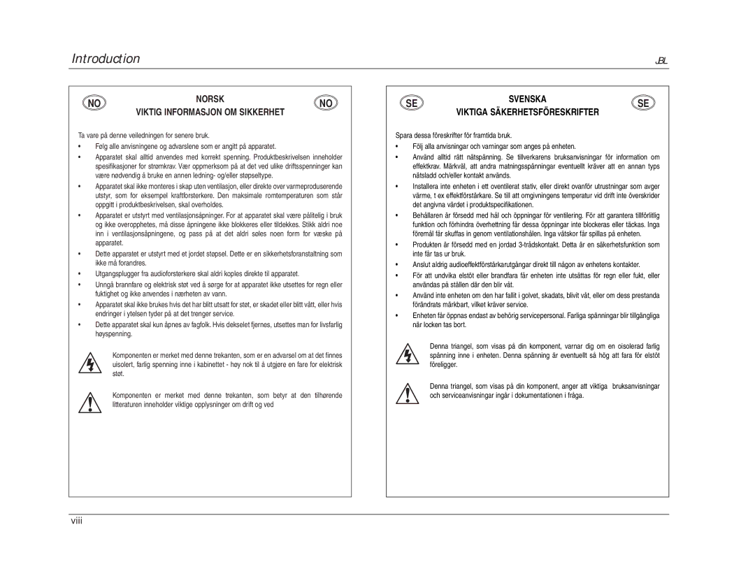 JBL SDP-40 manual Norsk Viktig Informasjon OM Sikkerhet 