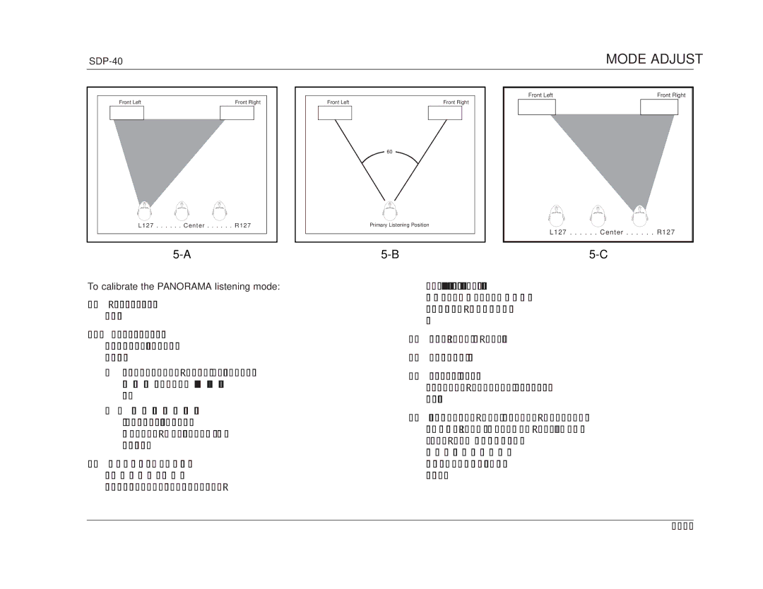 JBL SDP-40 manual Mode Adjust, To calibrate the Panorama listening mode 