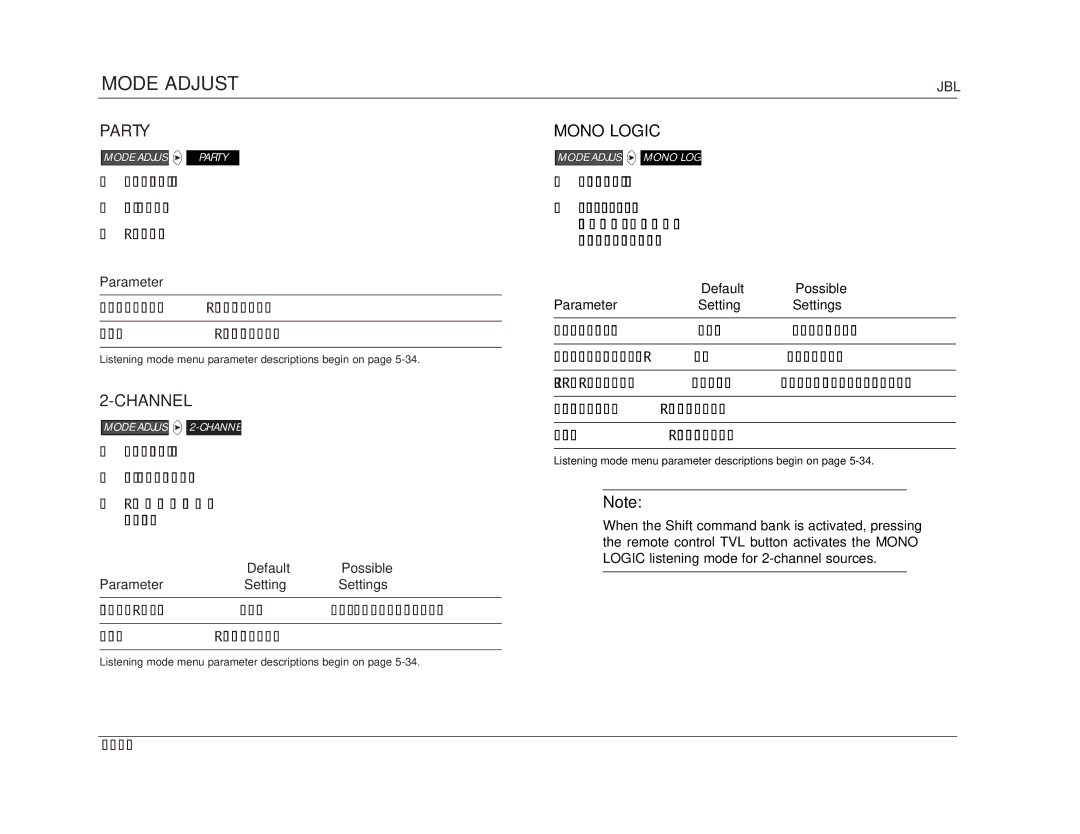 JBL SDP-40 manual Party, Channel, Mono Logic 