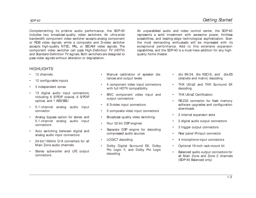 JBL SDP-40 manual Highlights 