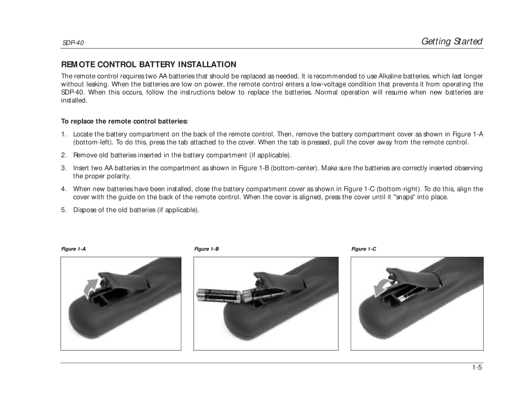 JBL SDP-40 manual Remote Control Battery Installation, To replace the remote control batteries 