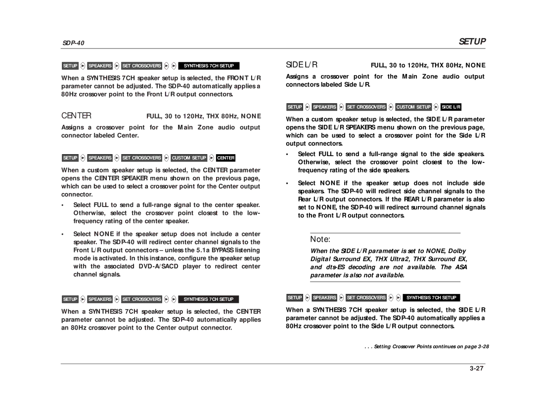 JBL SDP-40 manual Center, Side L/R 