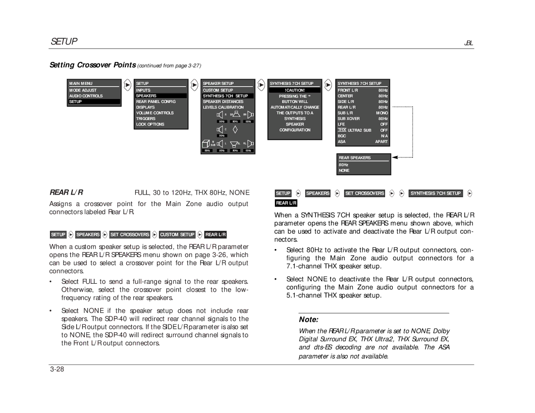 JBL SDP-40 manual Rear L/R 