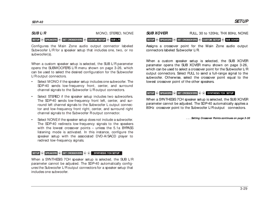 JBL SDP-40 manual Sub L/R, SUB Xover 