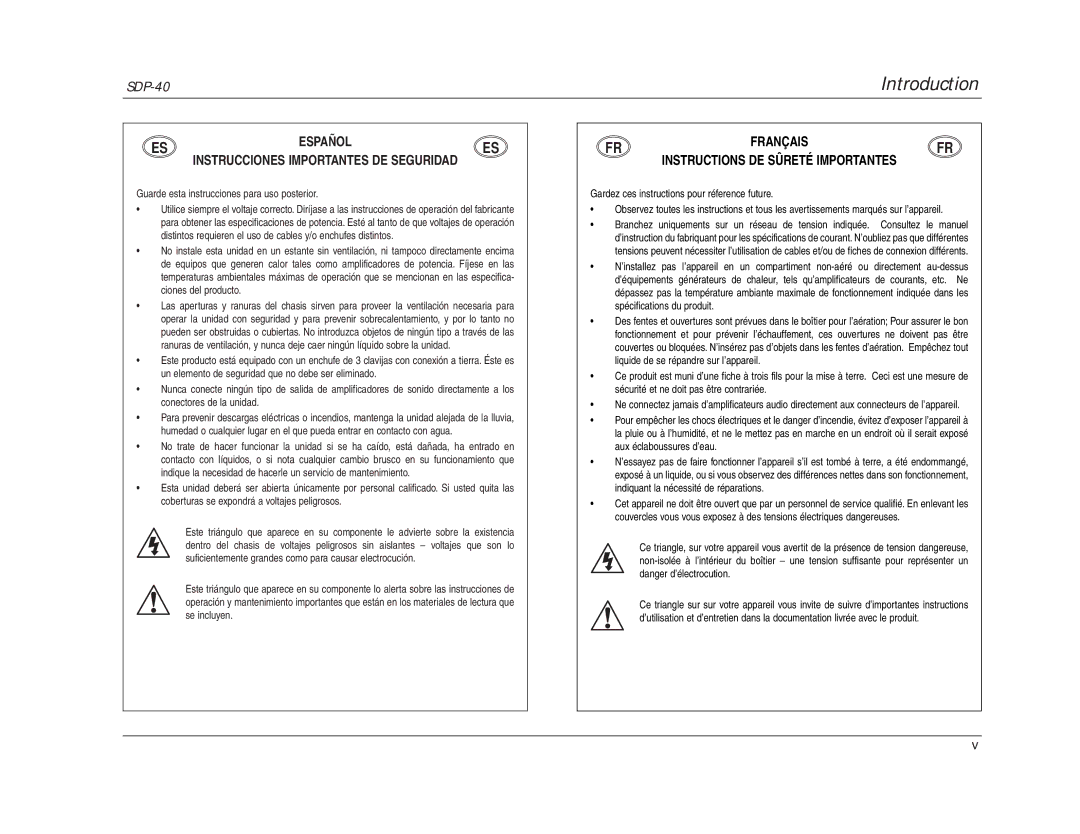 JBL SDP-40 manual Español Instrucciones Importantes DE Seguridad 