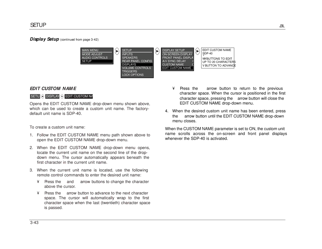 JBL SDP-40 manual Edit Custom Name, To create a custom unit name 