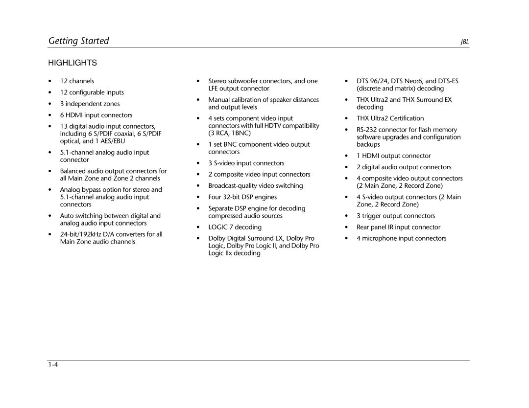 JBL SDP-40HD manual Highlights 