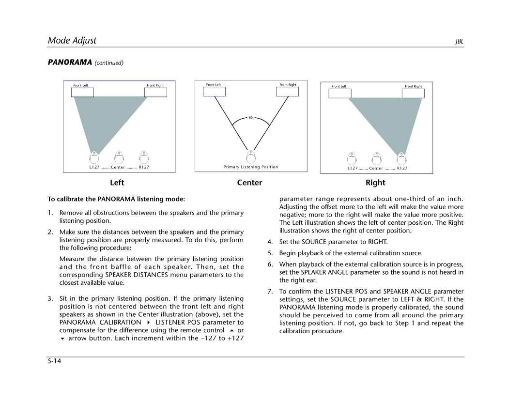 JBL SDP-40HD manual Left, Center, Right, To calibrate the Panorama listening mode, Panorama Calibration 