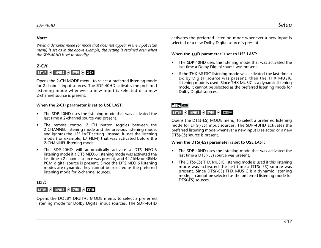 JBL SDP-40HD manual When the 2-CH parameter is set to USE Last, When the D parameter is set to USE Last 