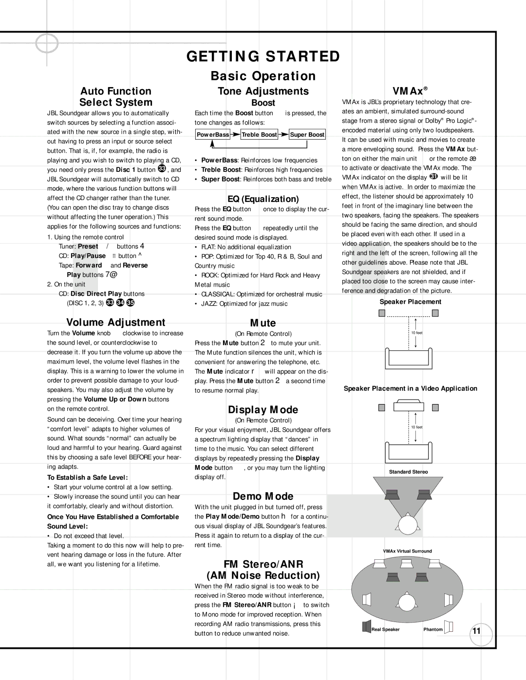 JBL SG2020, SG3030 manual Basic Operation 