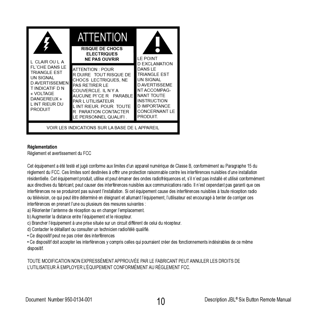 JBL Six Button Remote manual Réglementation 