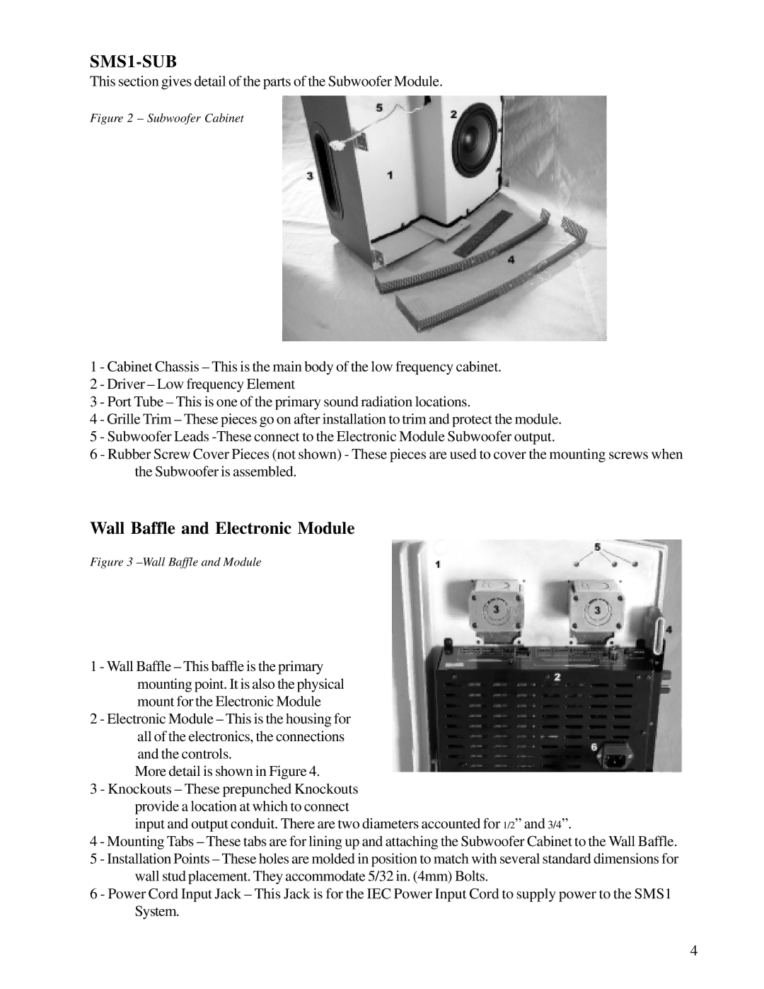 JBL owner manual SMS1-SUB, Wall Baffle and Electronic Module 